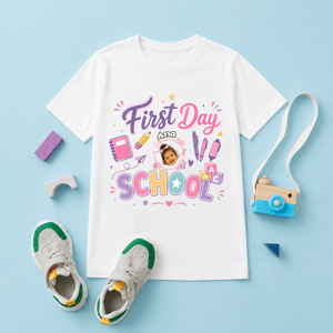 Personalized First Day of School Kids T-Shirt with Photo & Name – Custom Back to School Shirt for Boys & Girls