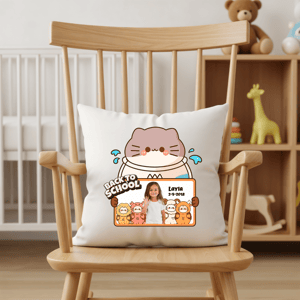 Personalized Back to School Cat Photo Pillow | Custom Kids School Memory Throw Pillow Gift