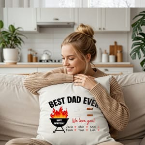 Best Dad Ever Personalized Pillow – Custom Kids' Names Father's Day Throw Pillow, BBQ Dad Gift, Gift for Dad from Kids