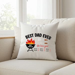 Best Dad Ever Personalized Pillow – Custom Kids' Names Father's Day Throw Pillow, BBQ Dad Gift, Gift for Dad from Kids