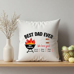 Best Dad Ever Personalized Pillow – Custom Kids' Names Father's Day Throw Pillow, BBQ Dad Gift, Gift for Dad from Kids