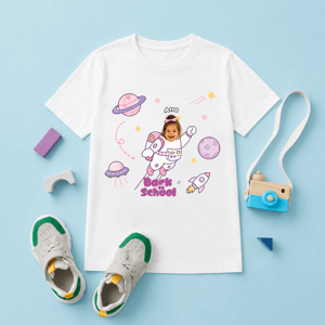 Personalized Back to School Astronaut Shirt | Custom Photo & Name Kids T-Shirt | Space Theme First Day of School Gift