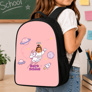 Custom Kids Back to School Astronaut Backpack with Photo & Name | Personalized School Bag Gift