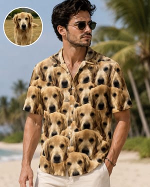 Custom Photo Funny Family Pet Face Pattern - Gift For Men, Dog And Cat Lovers, Family - Personalized Hawaiian Shirt