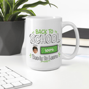 Personalized Back to School Battery Level Mug – Custom Photo & Name Coffee Mug, Ready to Learn Gift for Kids