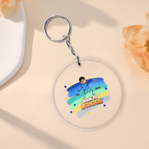 Personalized Back to School Photo Acrylic Keychain – Custom Kids Face & Name Rainbow School Keyring Gift