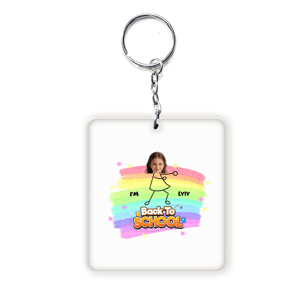 Personalized Back to School Photo Acrylic Keychain – Custom Kids Face & Name Rainbow School Keyring Gift