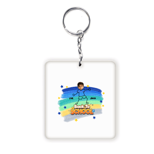Personalized Back to School Photo Acrylic Keychain – Custom Kids Face & Name Rainbow School Keyring Gift