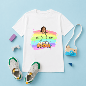 Personalized Back to School Kids T-Shirt – Custom Photo & Name Rainbow First Day of School Shirt