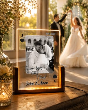 Personalized Wedding Love Marriage Playing Card Lamp, Custom Acrylic Night Light for Wedding Couple, Long Love Distance Photo Box Gift