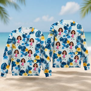Custom Face Kids Sweatshirt Personalized Tropical Family Photo Pullover