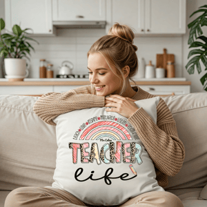 Personalized Teacher Life Pillow Cover – Custom Name Rainbow Cushion, Teacher Appreciation Gift, Back to School Classroom Decor, Gift for Teacher