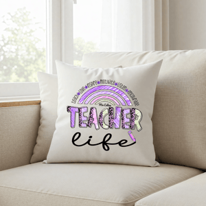 Personalized Teacher Life Pillow Cover – Custom Name Rainbow Cushion, Teacher Appreciation Gift, Back to School Classroom Decor, Gift for Teacher