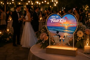 Personalized Couple Names LED Lamp - Romantic Beach Sunset Art, "You & Me We Got This" or "Till Our Last Breath", Custom Acrylic Night Light Gift for Wedding, Engagement, and Anniversary