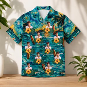 Custom Photo Hawaiian Shirt for Dad & Kids - Tropical Design, Personalized Family Shirt