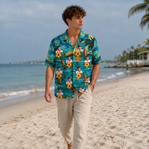 Custom Photo Hawaiian Shirt for Dad & Kids - Tropical Design, Personalized Family Shirt