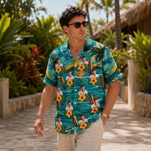 Custom Photo Hawaiian Shirt for Dad & Kids - Tropical Design, Personalized Family Shirt