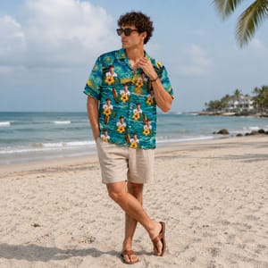 Custom Photo Hawaiian Shirt for Dad & Kids - Tropical Design, Personalized Family Shirt
