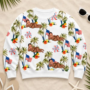 Custom Face Sweatshirt, Funny USA Flag Tropical Vacation Graphic Sweatshirt, Personalized Holiday Gift