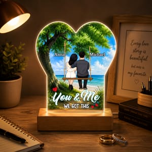 Personalized Wedding Couple LED Heart Lamp - Romantic Seaside Swing Art, Custom Names & Quotes Night Light, Unique Anniversary, Engagement & Wedding Gift for Bride and Groom