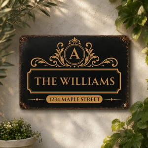 Personalized Rectangular Iron Sign with Vintage Monogram and Family Name for Front Gate, Unique Housewarming Gift