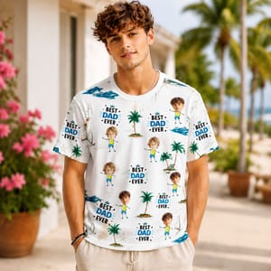 Personalized Best Dad Ever T-Shirt, Custom Face And Name Tee Shirt
