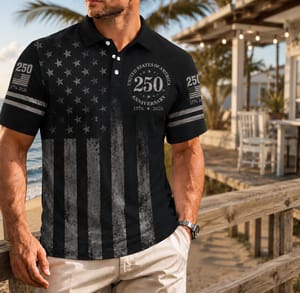 USA 250th Anniversary Patriotic Golf Polo Shirt, America 250 Years Of Freedom AOP Polo Shirt