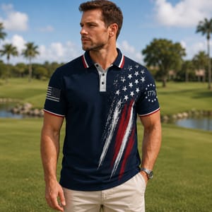 250 Years USA Anniversary Polo Shirt, Patriotic 1776 Betsy Ross Flag Golf Polo, 4th Of July AOP Polo Shirt