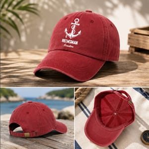 Personalized Washed Denim Baseball Cap with Anchor Icon, Nautical Vintage Look, Unique Gift for Sailors & Dads