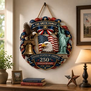 Custom Wood Sign - Personalized America 250th Anniversary Gifts For Mom, Dad, Brother, Sister, Kids - Family First, Forever Always