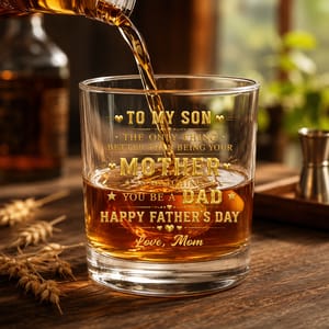 To My Son Mother to Dad Hearts, Personalized Whiskey Glass, Gift for Son