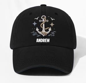 Washed Denim Baseball Cap with Boat Anchor and Nautical Flags - Coastal Style Unique Gift for Sailors and Boat Lovers