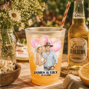 Custom Photo Watercolor Painting Couples Wedding Engaged Bachelor Party - Personalized Frosted Cups