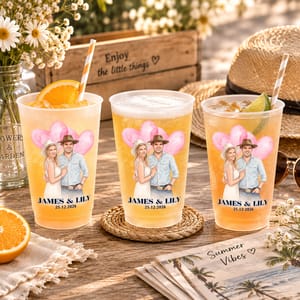 Custom Photo Watercolor Painting Couples Wedding Engaged Bachelor Party - Personalized Frosted Cups
