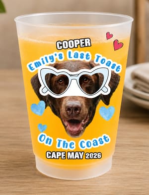 Custom Pet Face Frosted Bachelorette Cups – Personalized Dusty Blue Bridal Party Favors & Wedding Rehearsal Decor