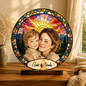 Custom Photo Stained Glass Window Hanging Suncatcher - Personalized Anniversary Wedding Gifts For Husband And Wife, Him And Her - Together, Painted In Forever
