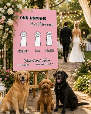 Personalized "Our Humans Are Married" Welcome Board, Custom Pet Paws Wedding Sign, Multi-Pet Decor