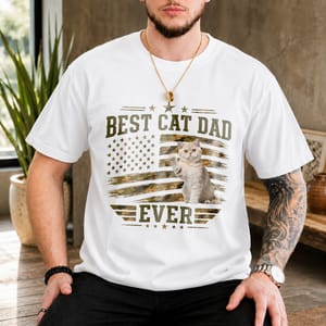 Personalized Classic Tee With Custom Photo Cat Art, Unique Gift for Dad & Cat Lovers
