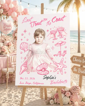 Custom Coastal Bachelorette Welcome Sign - Last Toast On The Coast Photo Board & Beach Bach Party Decor