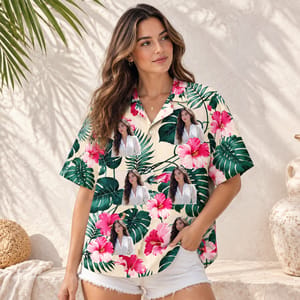 Personalized Hibiscus Hawaiian Shirt - Custom Portrait Floral Shirt