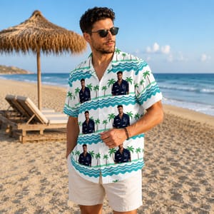 Palm Tree Ocean Shirt - Personalized Tropical Hawaiian Shirt, Custom Portrait Beach Shirt