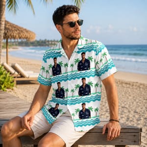 Palm Tree Ocean Shirt - Personalized Tropical Hawaiian Shirt, Custom Portrait Beach Shirt