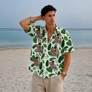 Palm Leaf Beach Shirt - Custom Portrait Hawaiian Shirt, Personalized Tropical Leaf Shirt