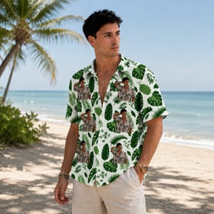 Palm Leaf Beach Shirt - Custom Portrait Hawaiian Shirt, Personalized Tropical Leaf Shirt