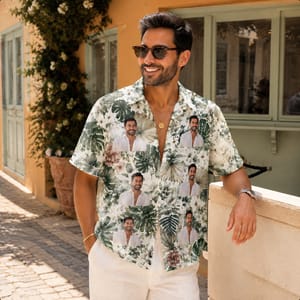 Tropical Botanical Print Hawaiian Shirt - Personalized Portrait Floral Shirt
