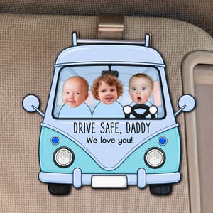 Custom Photo Babies Face Drive Safe Daddy - Personalized Shaped Car Visor Clip - Father's Day Gift for Dad, Papa, or Grandpa