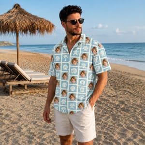 Ocean Theme Button Up Shirt - Custom Kids Face Hawaiian Shirt, Personalized Photo Shirt