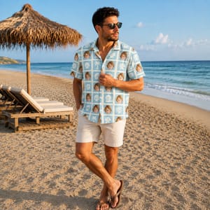 Ocean Theme Button Up Shirt - Custom Kids Face Hawaiian Shirt, Personalized Photo Shirt