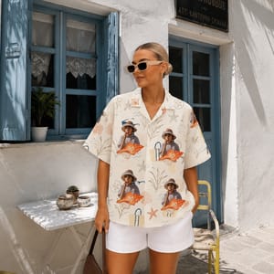 Custom Face Hawaiian Shirt, Personalized Seashell Photo Aloha Shirt, Coastal Beach Portrait Shirt, Family Friends Vacation Gift, Custom Summer Button Up