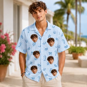 Seahorse Seashell Hawaiian Shirt - Custom Face Hawaiian Shirt, Personalized Photo Shirt
